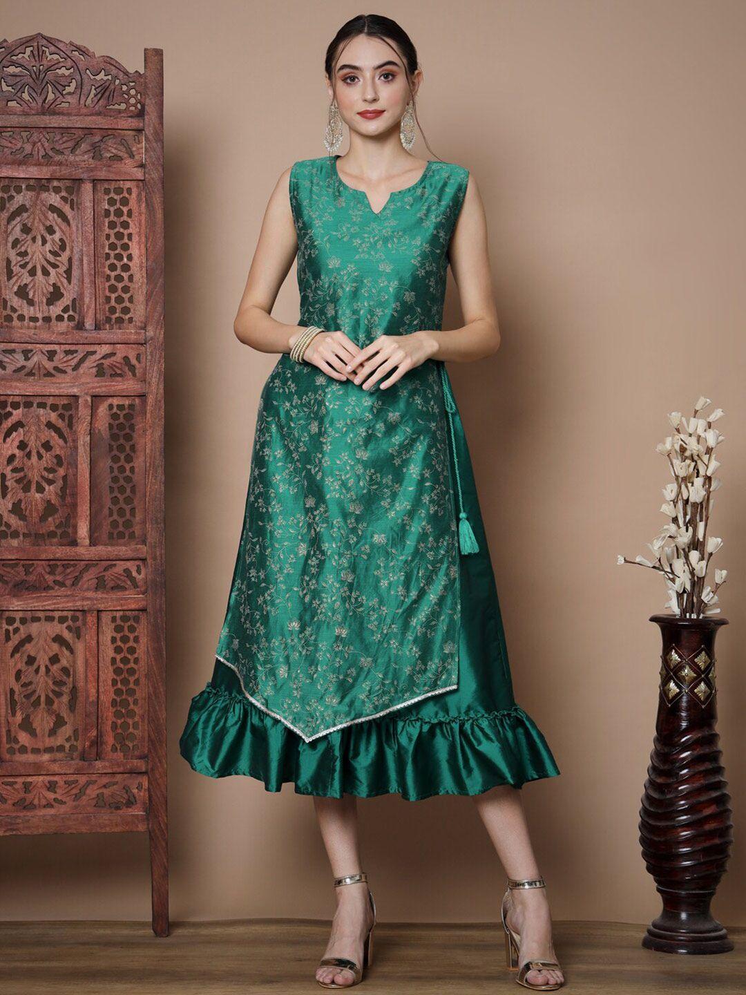 kalini floral printed layered a-line midi ethnic dress
