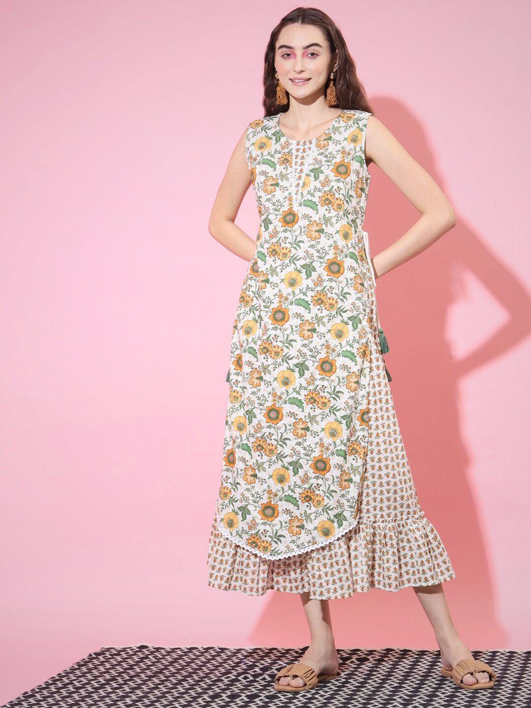 kalini floral printed layered cotton a-line midi dress