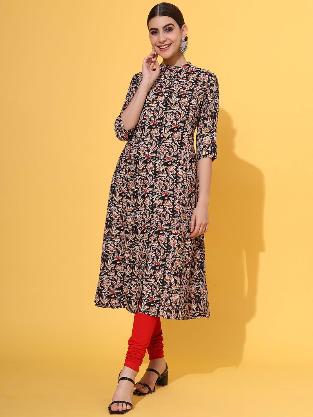 kalini floral printed mandarin collar a-line kurta