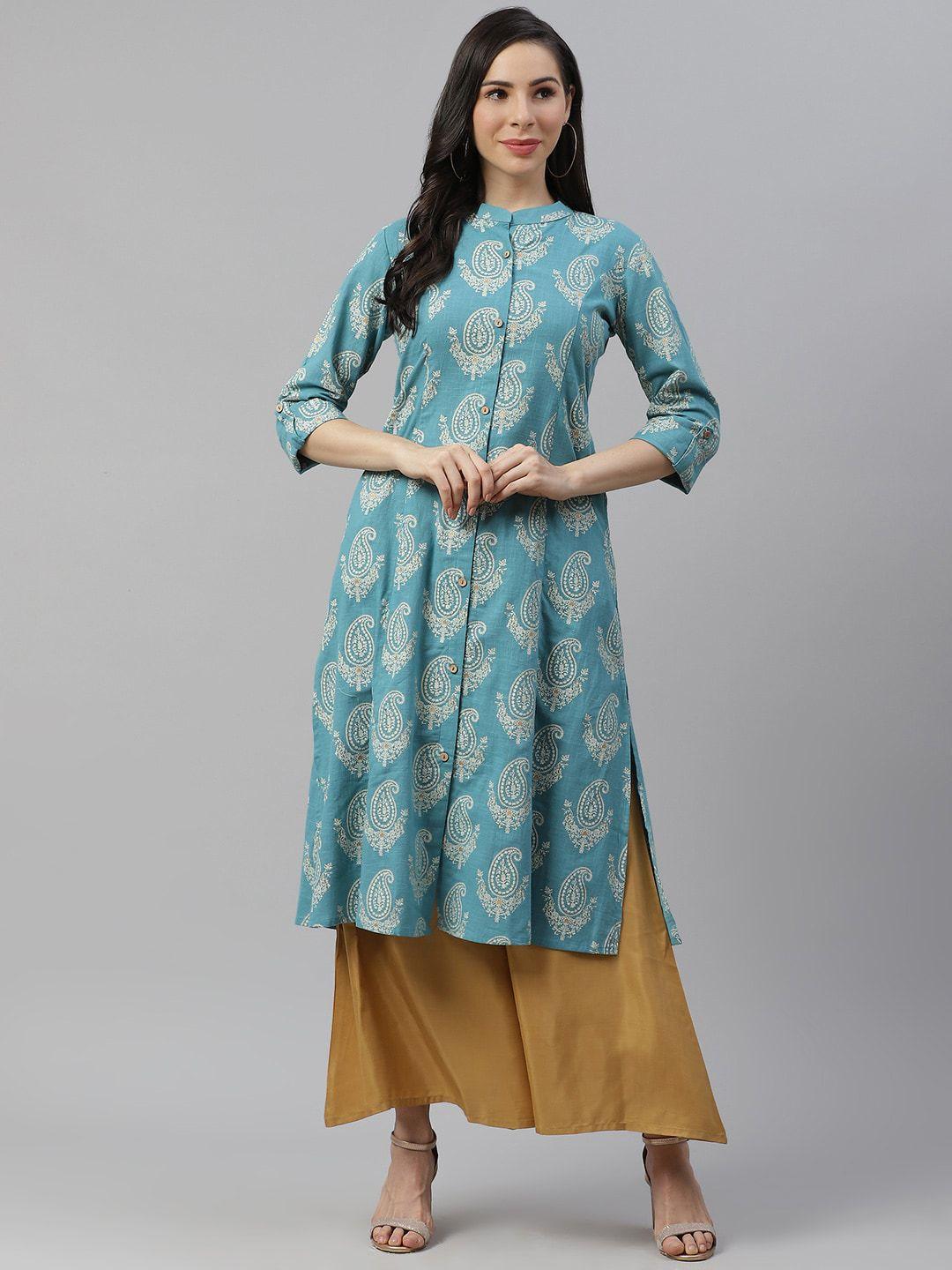 kalini floral printed mandarin collar cotton kurta