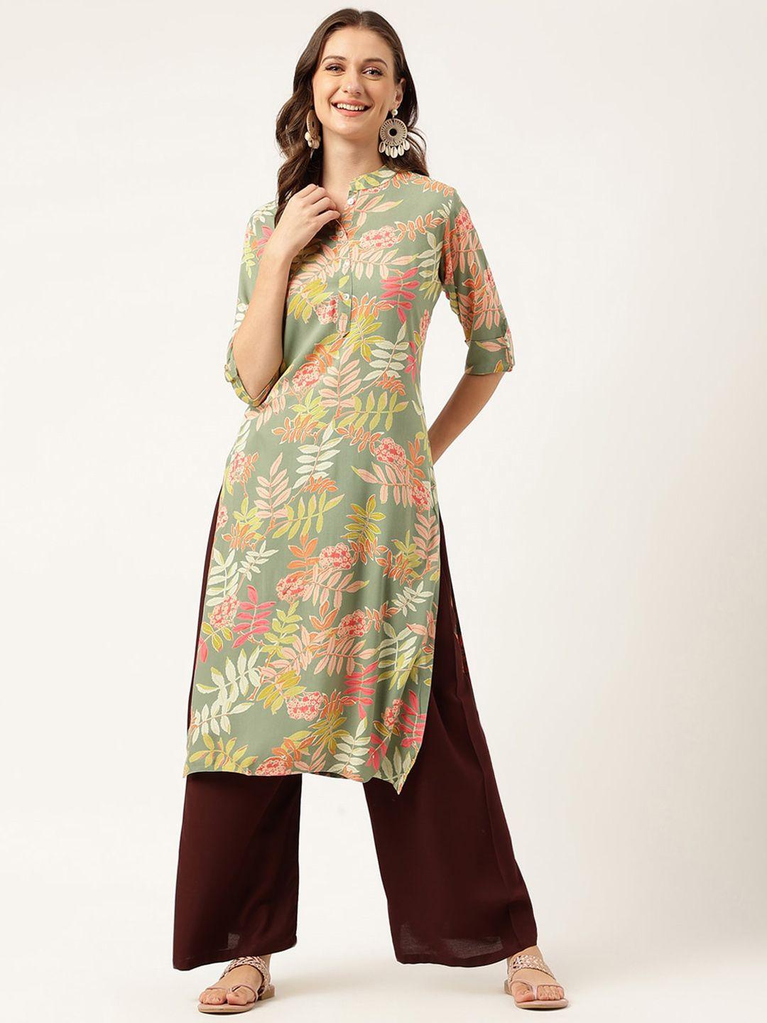 kalini floral printed mandarin collar cotton straight kurta