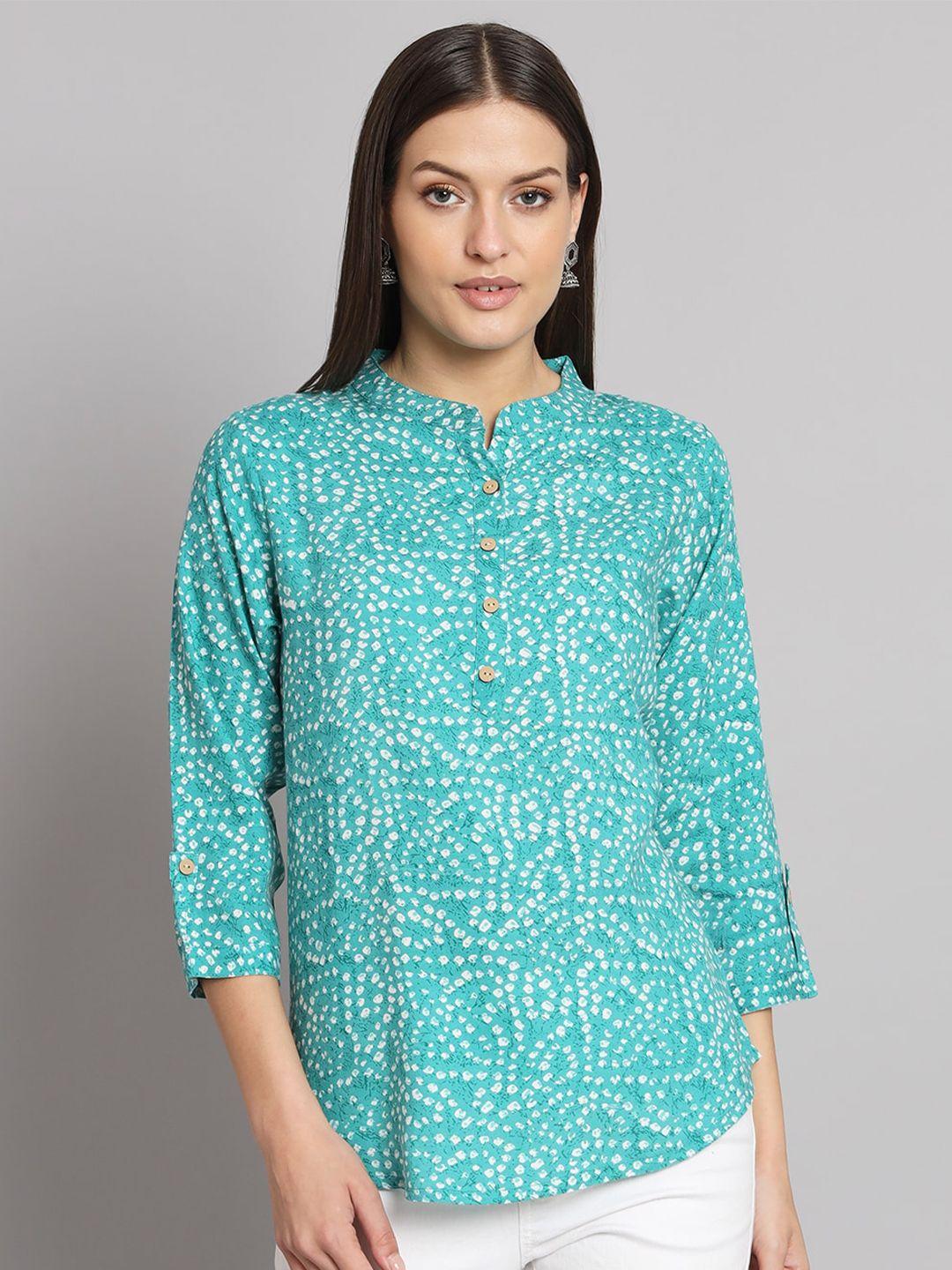 kalini floral printed mandarin collar shirt style top
