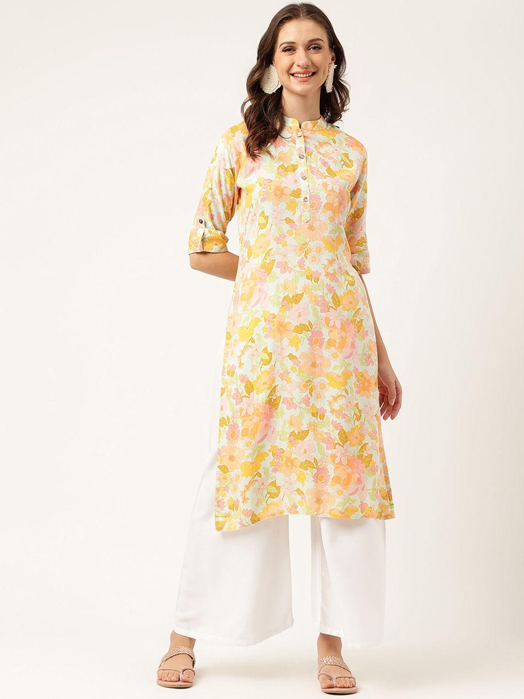 kalini floral printed mandarin collar straight kurta