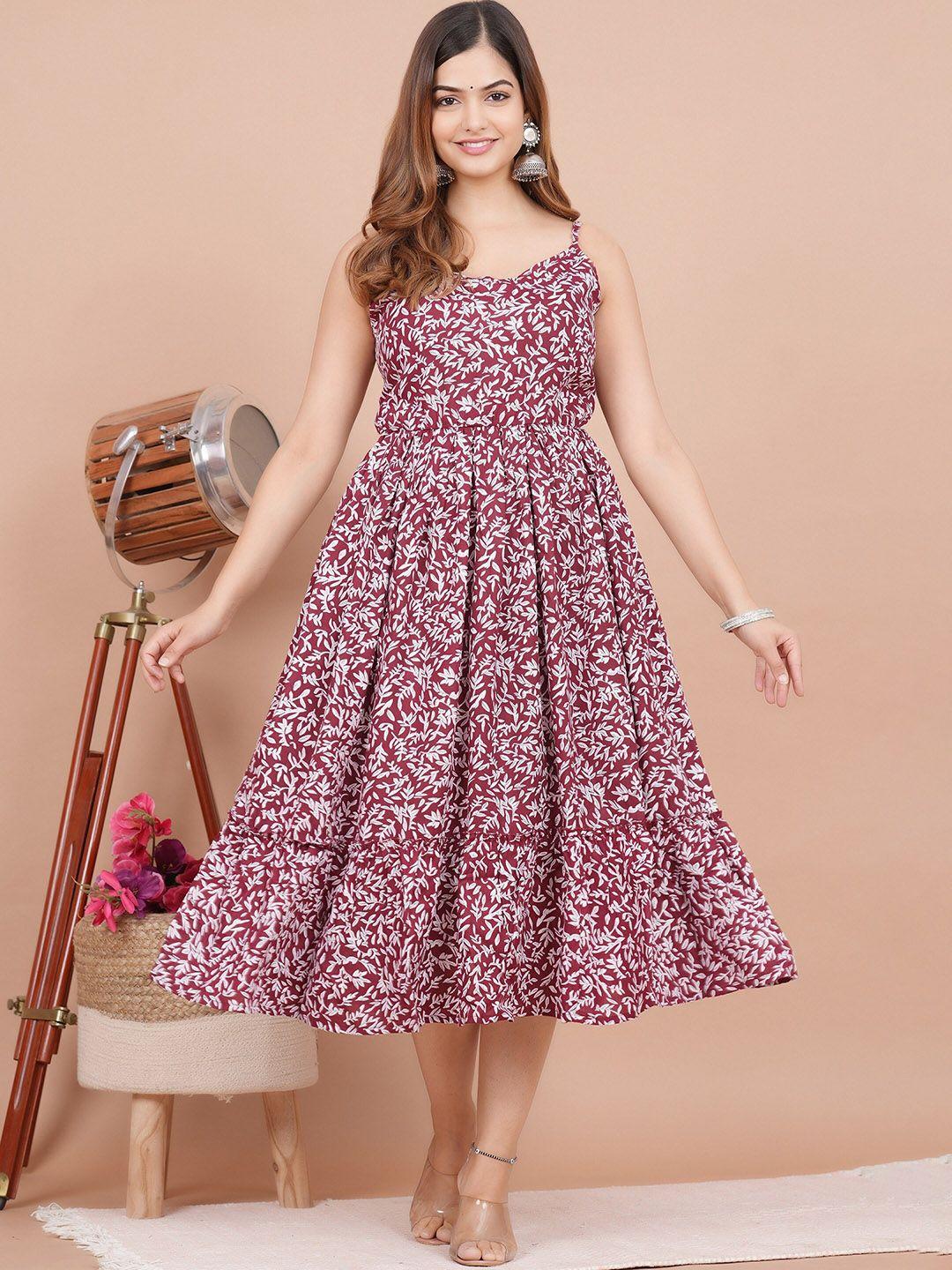 kalini floral printed midi fit and flare dress