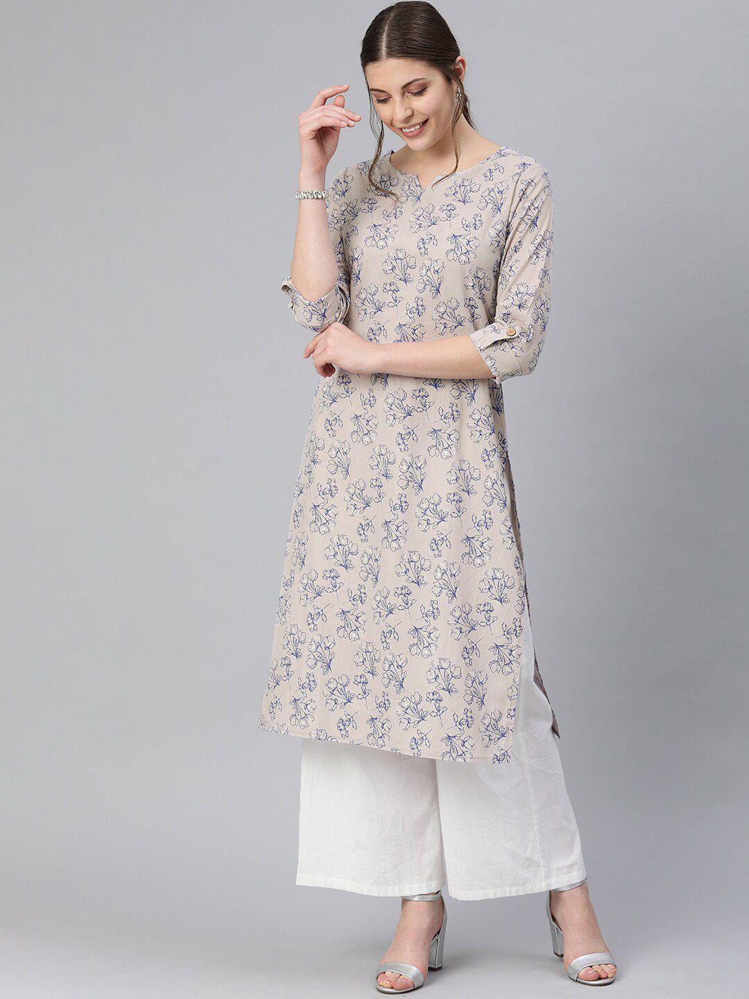 kalini floral printed mirror round neck cotton straight kurta