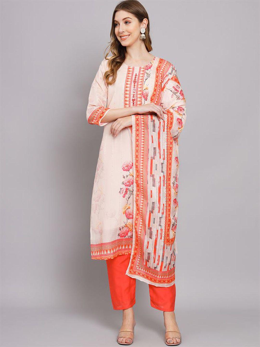 kalini floral printed mirror work kurta with trousers & dupatta