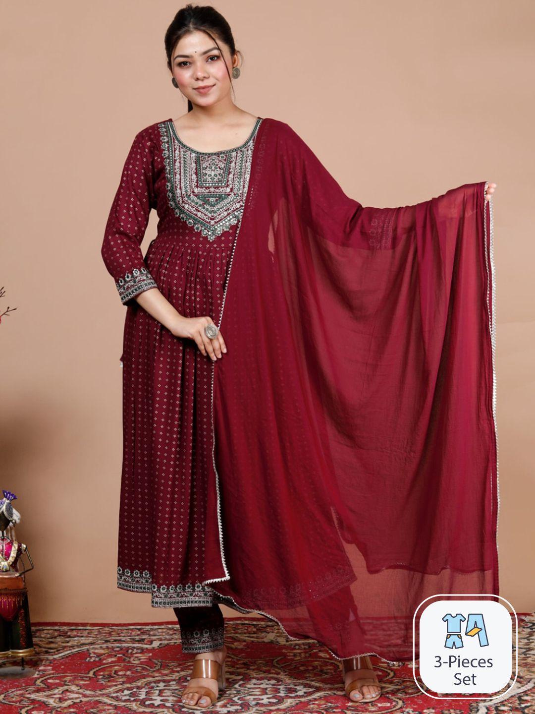 kalini floral printed mirror work kurta with trousers & dupatta