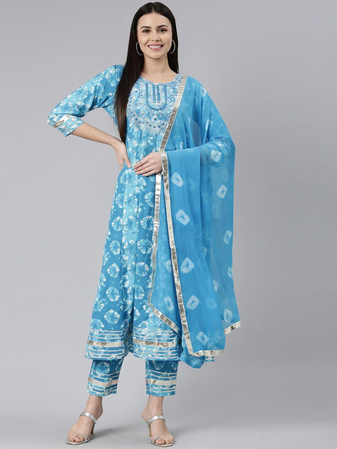 kalini floral printed mirror work regular kurta with trousers & dupatta