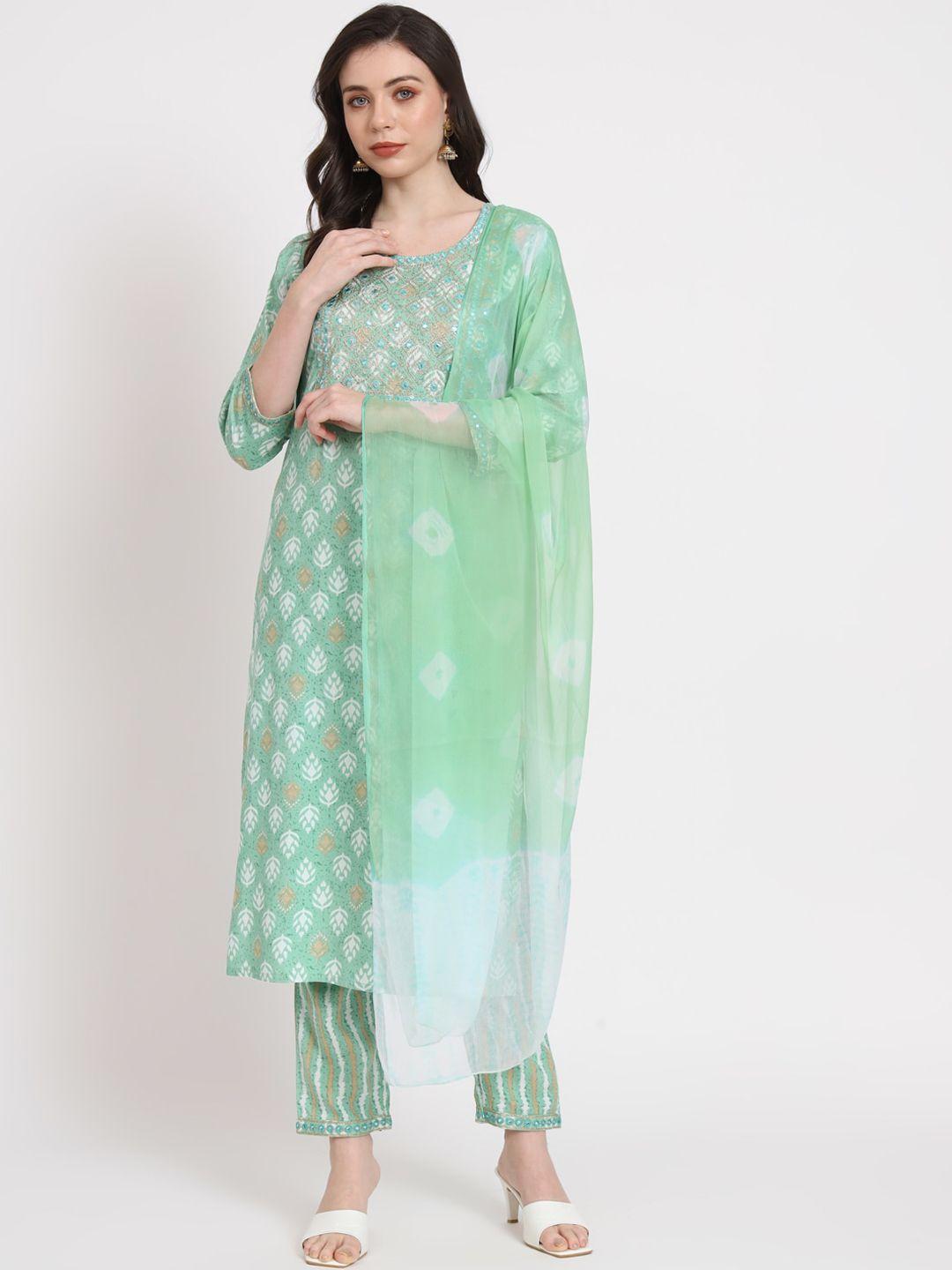 kalini floral printed mirror work straight kurta with trousers & dupatta