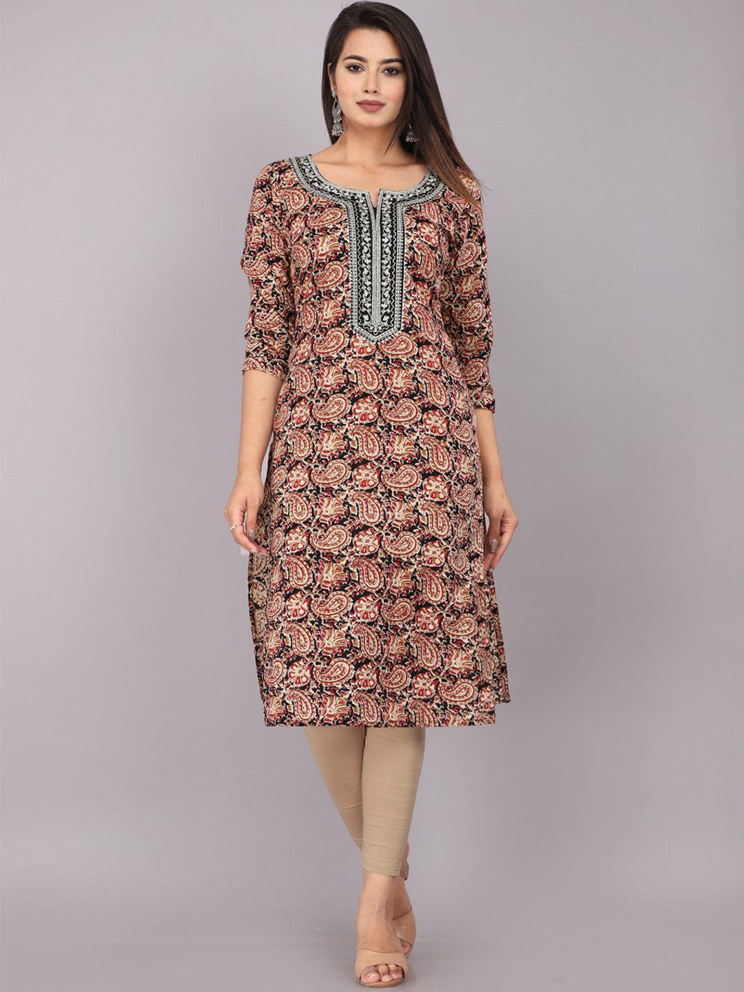 kalini floral printed notched neck thread work straight kurta