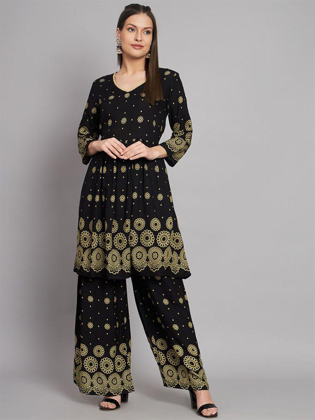 kalini floral printed pleated a-line kurta with palazzos