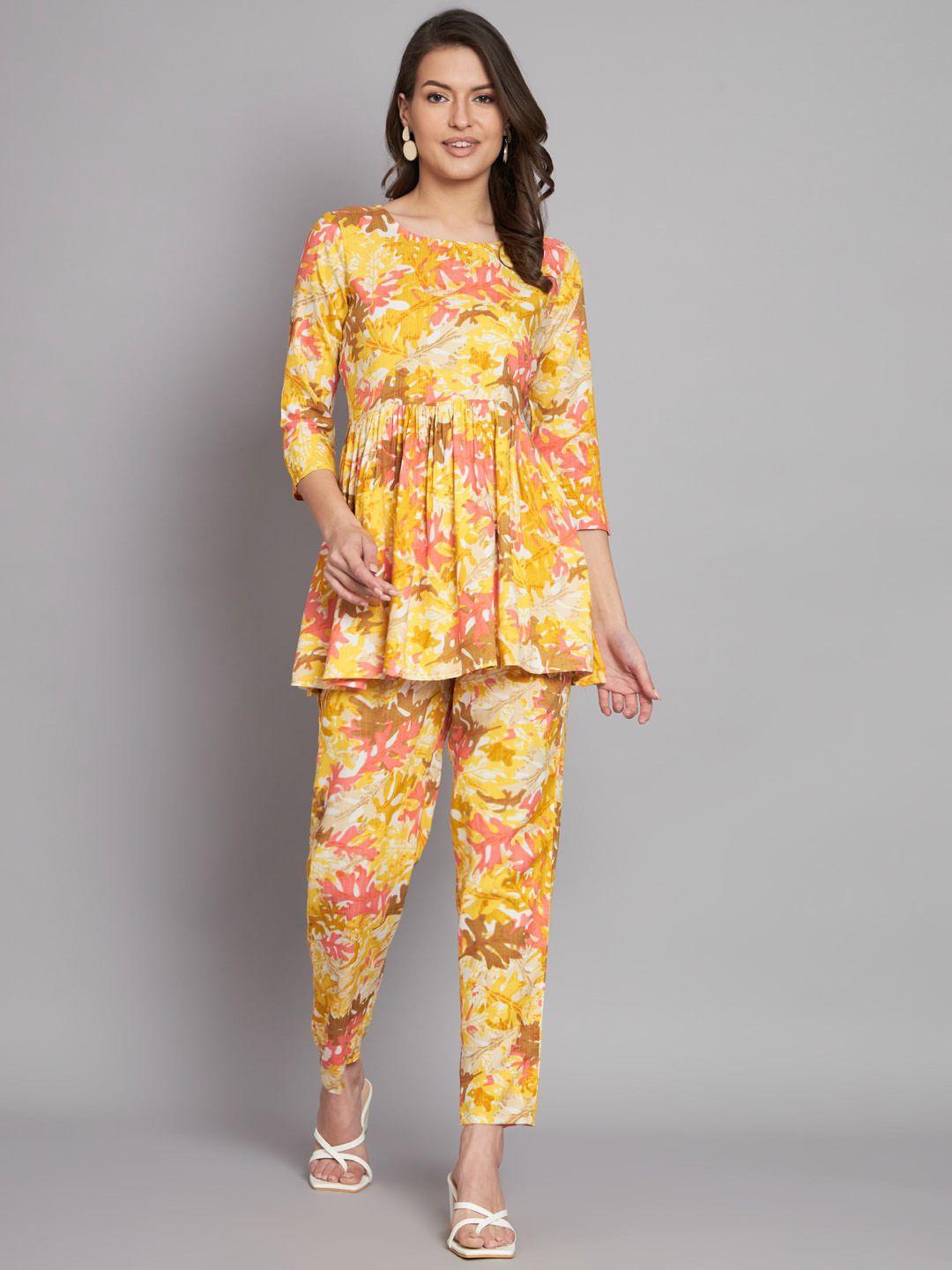 kalini floral printed pleated detail tunic with trousers