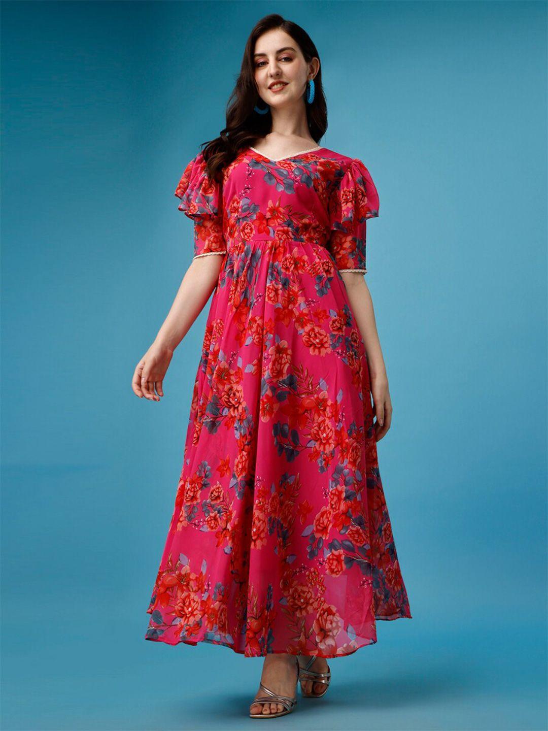 kalini floral printed puff sleeve maxi dress