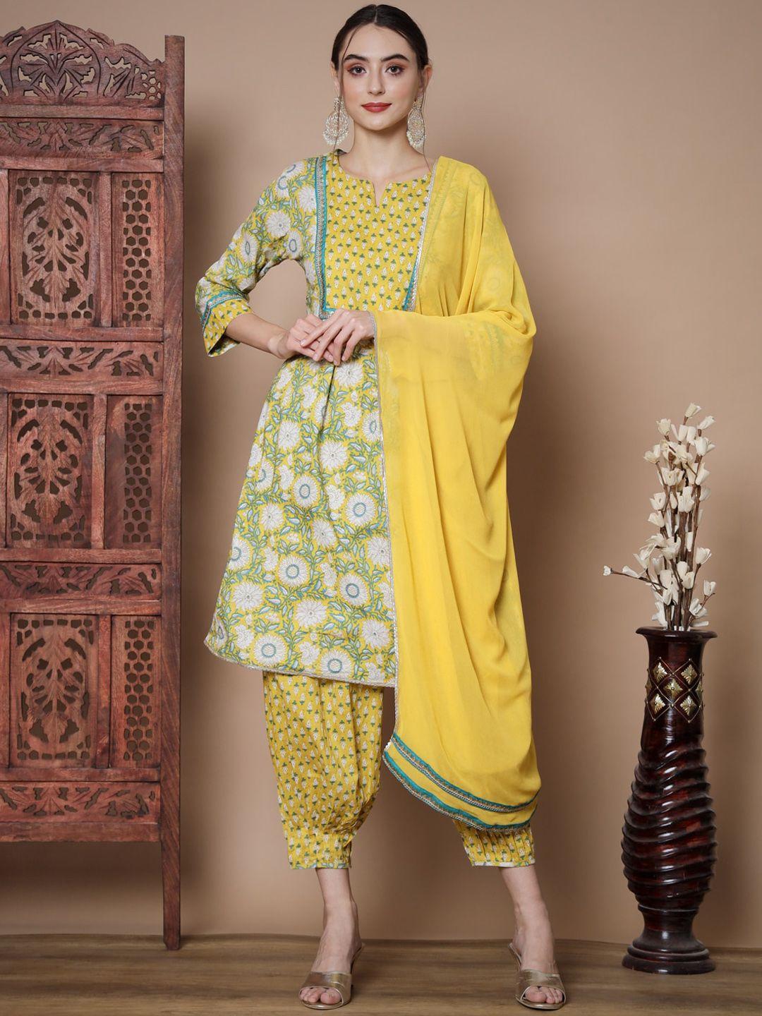 kalini floral printed pure cotton a-line kurta & salwar with dupatta