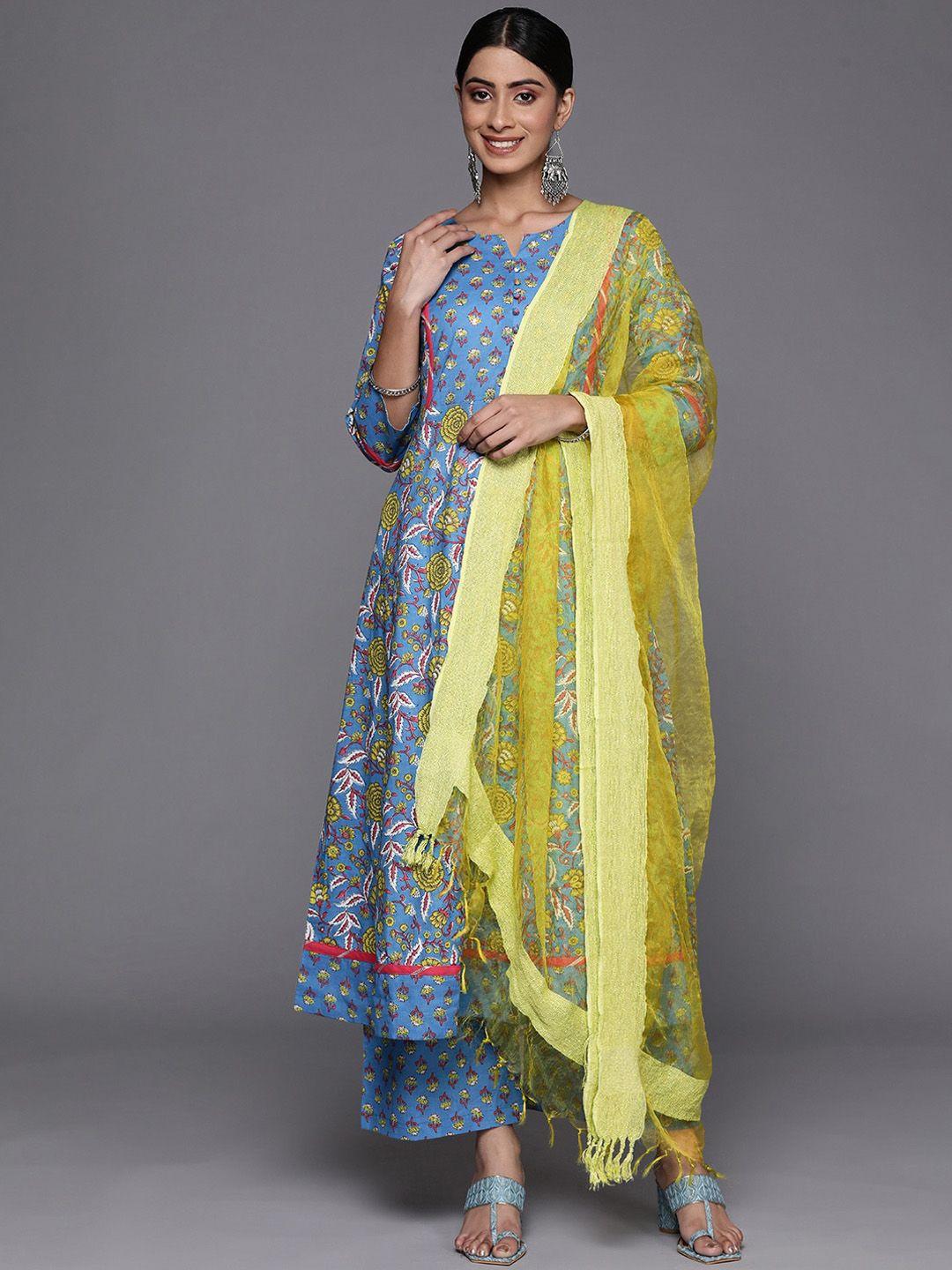 kalini floral printed pure cotton anarkali kurta & palazzos with dupatta