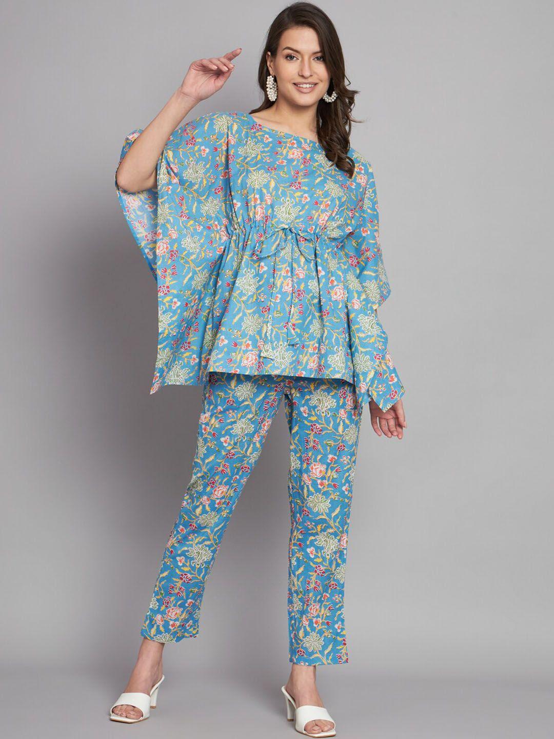 kalini floral printed pure cotton kaftan & trouser