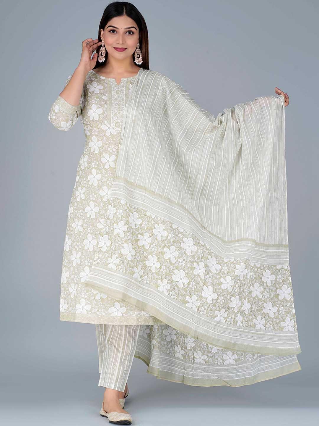 kalini floral printed pure cotton kurta with pyjamas & dupatta