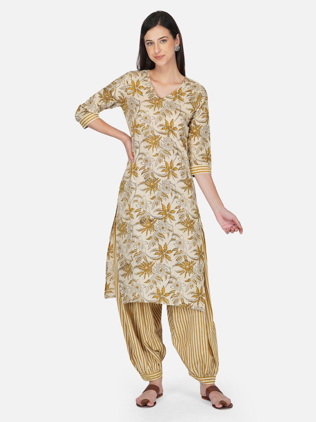 kalini floral printed pure cotton kurta with salwar