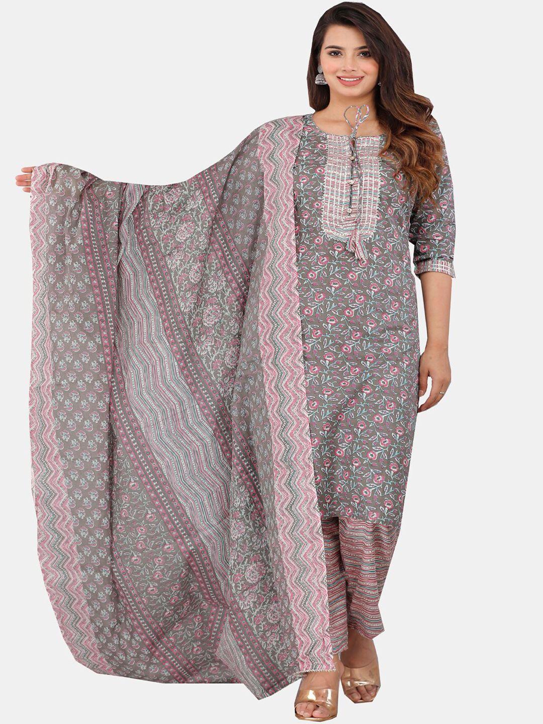 kalini floral printed pure cotton kurta with trousers & dupatta