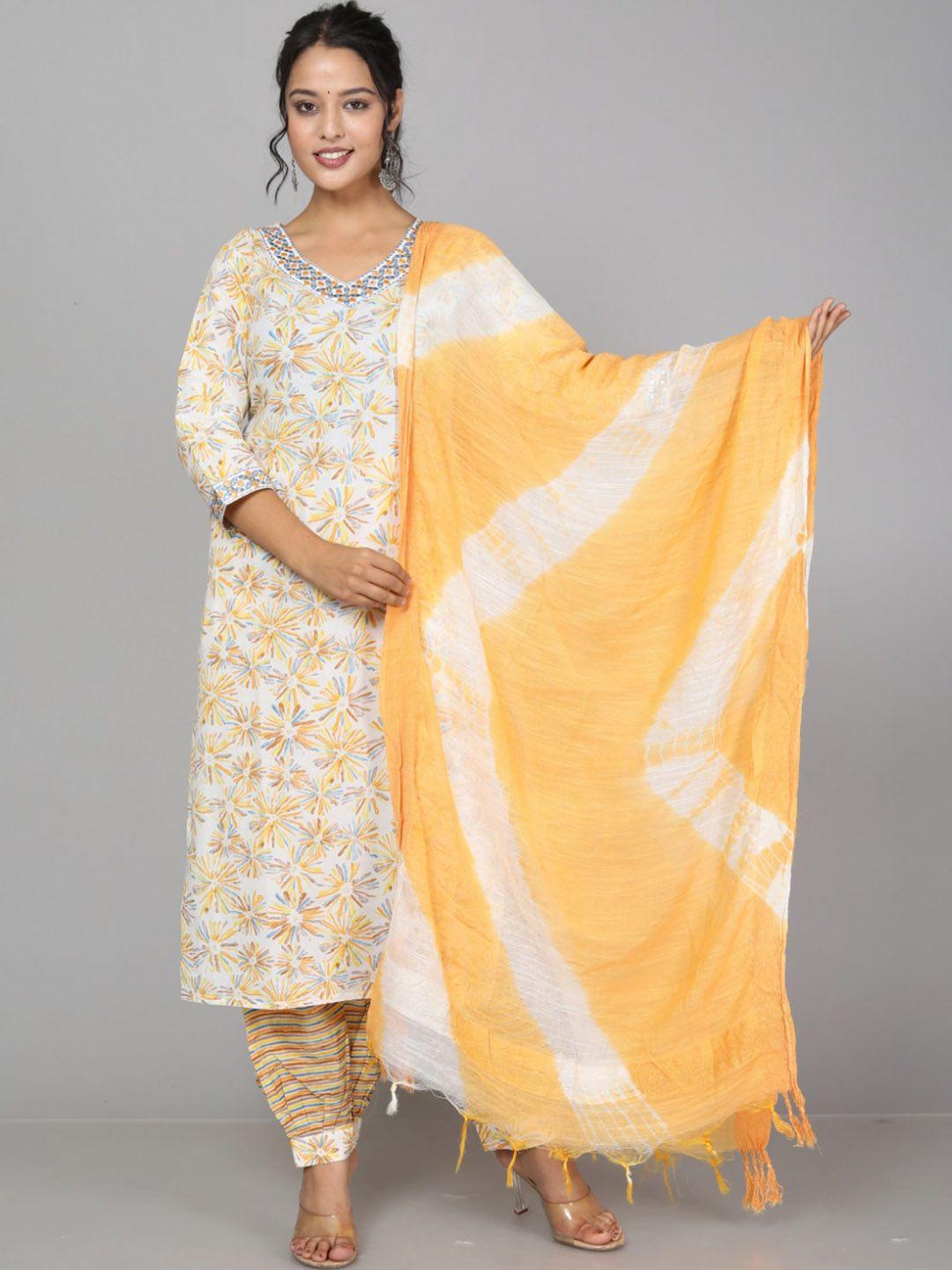 kalini floral printed pure cotton kurta with trousers & dupatta