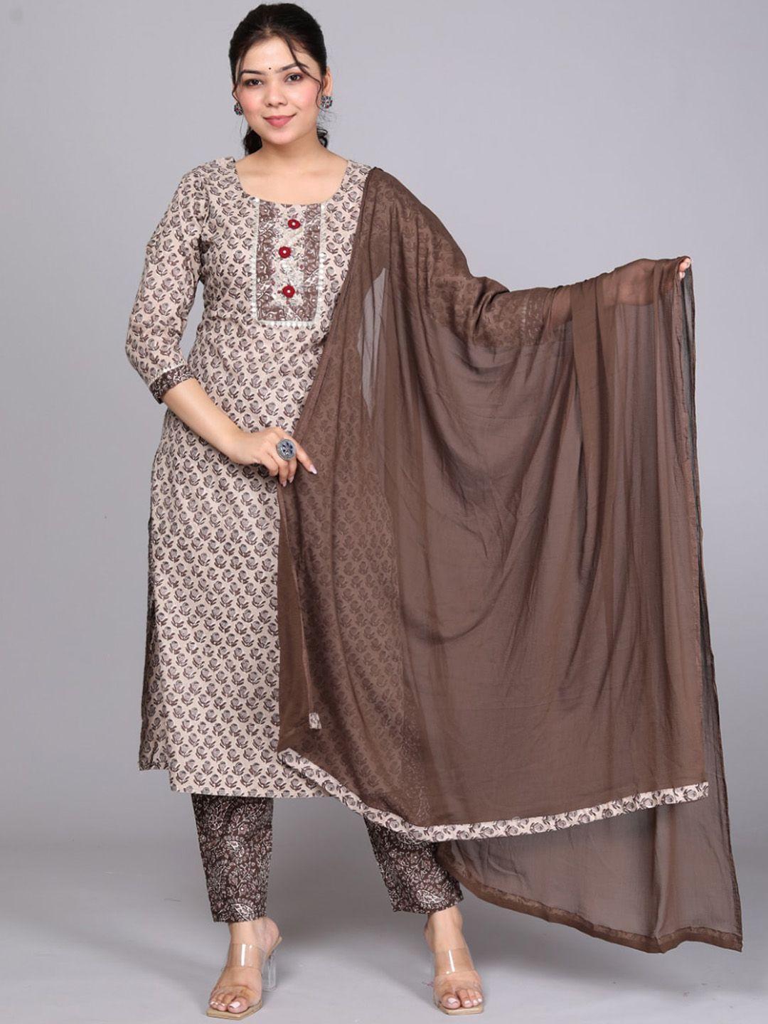 kalini floral printed pure cotton kurta with trousers & dupatta