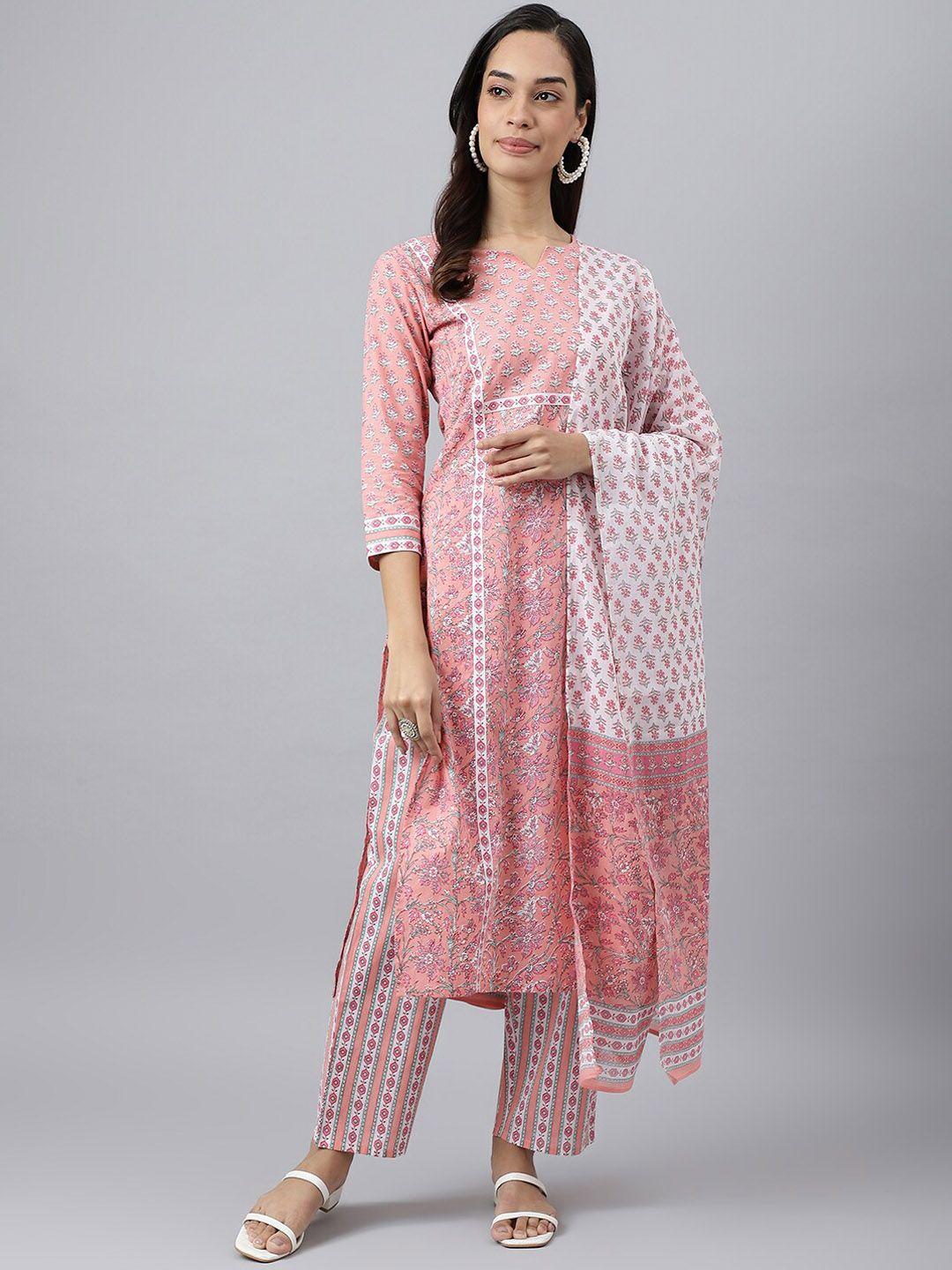 kalini floral printed pure cotton kurta with trousers & with dupatta