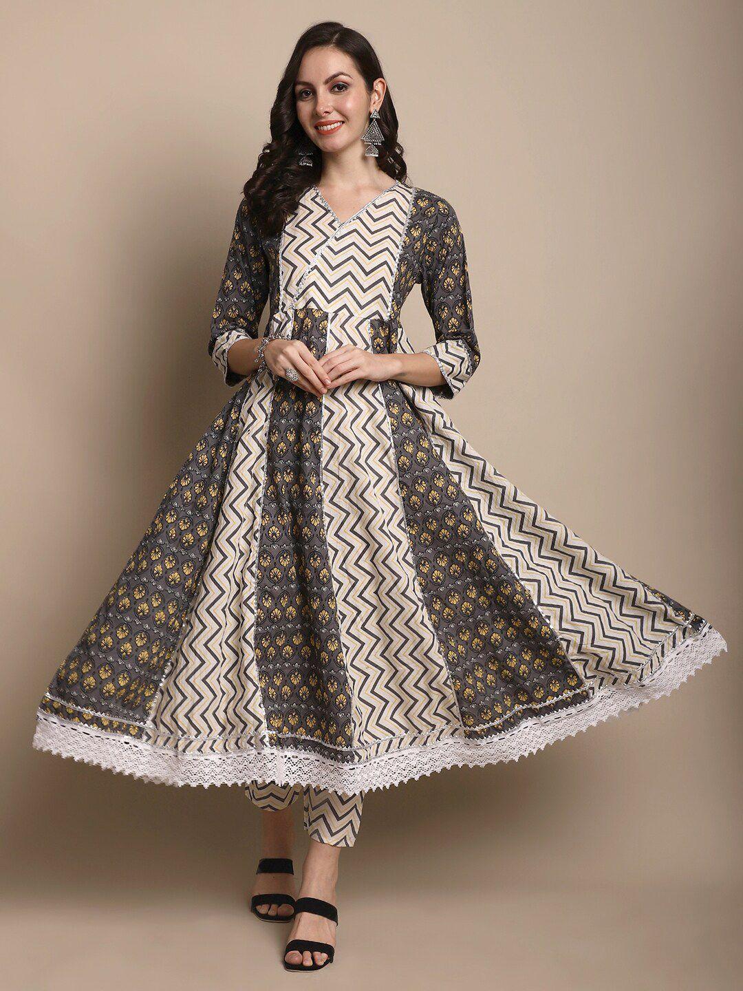kalini floral printed pure cotton kurta with trousers