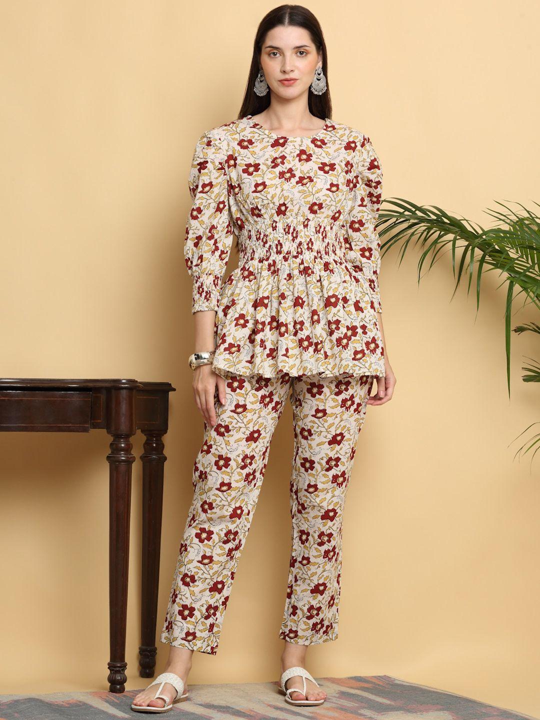 kalini floral printed pure cotton top with trouser co-ords