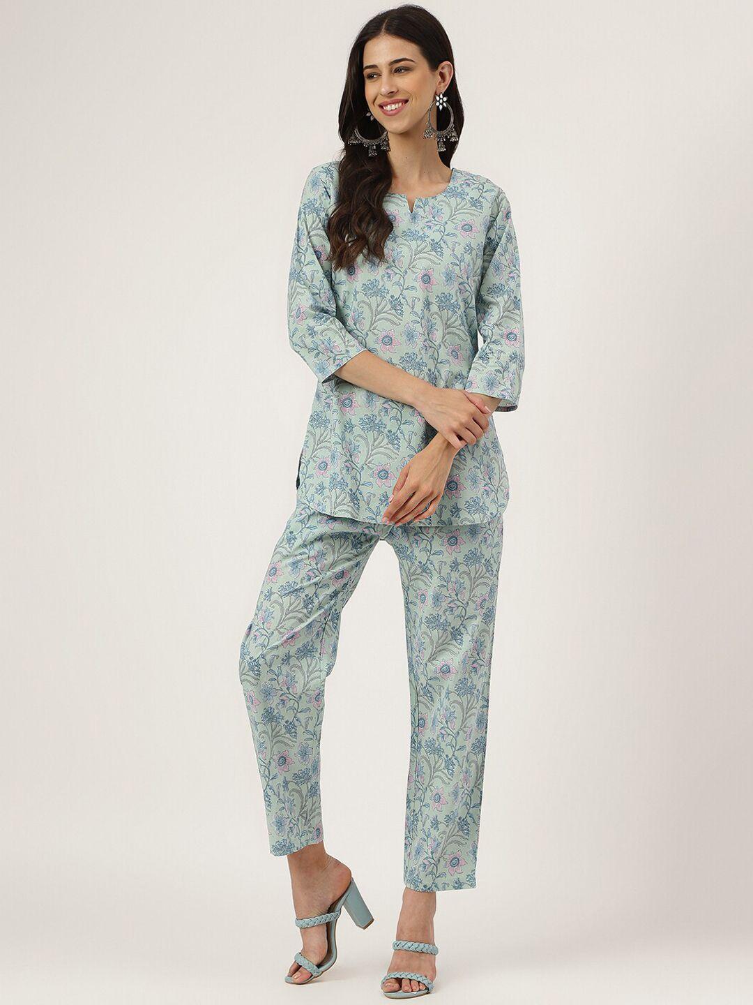 kalini floral printed pure cotton tunic with trouser