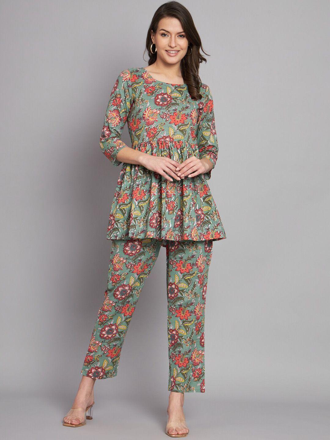 kalini floral printed pure cotton tunic with trousers