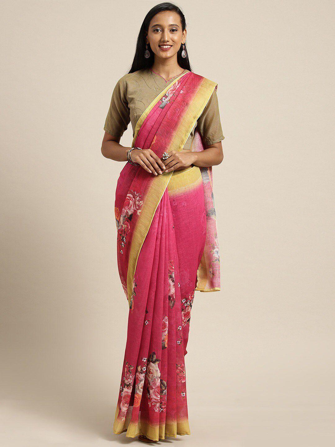 kalini floral printed pure linen saree