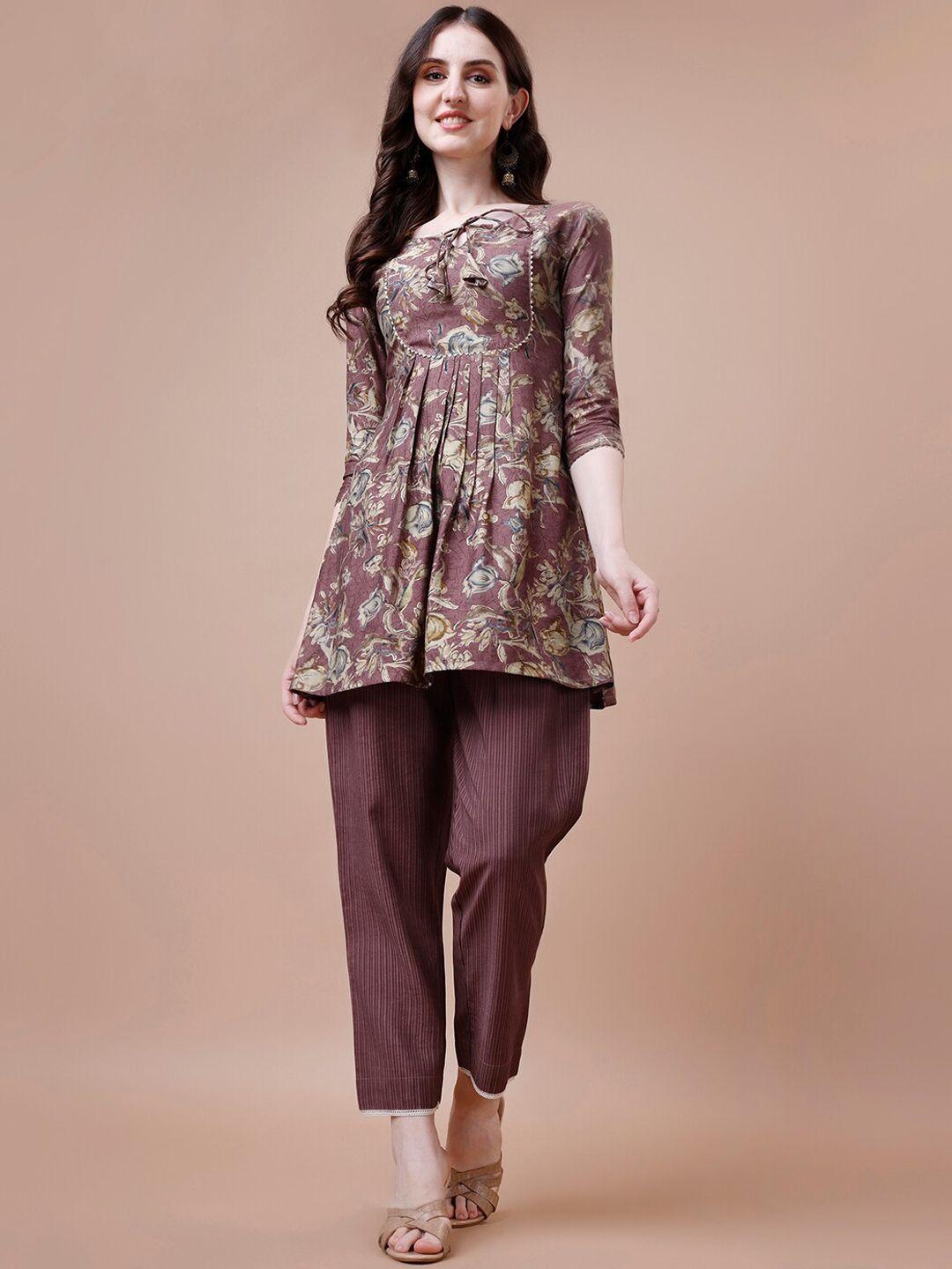 kalini floral printed pure silk top with trousers