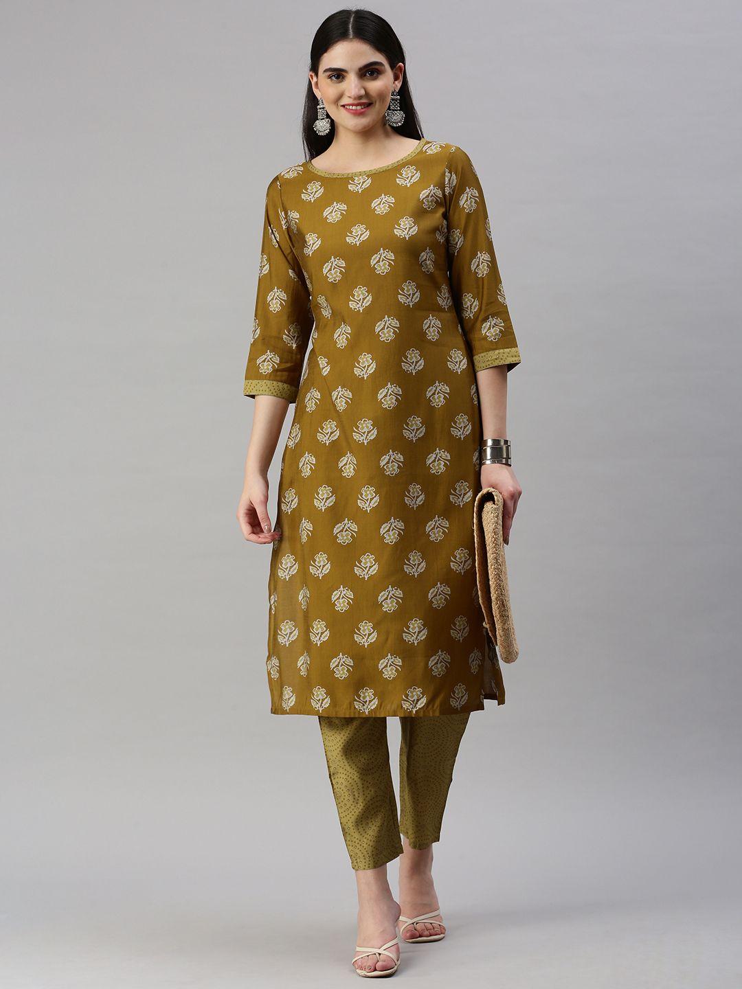 kalini floral printed regular chanderi cotton kurta with trousers