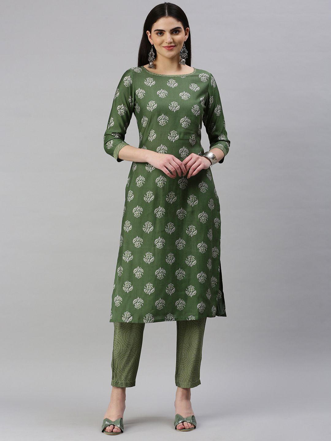 kalini floral printed regular chanderi cotton kurta with trousers