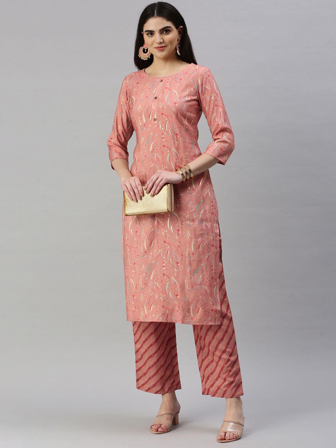 kalini floral printed regular chanderi cotton kurta with trousers