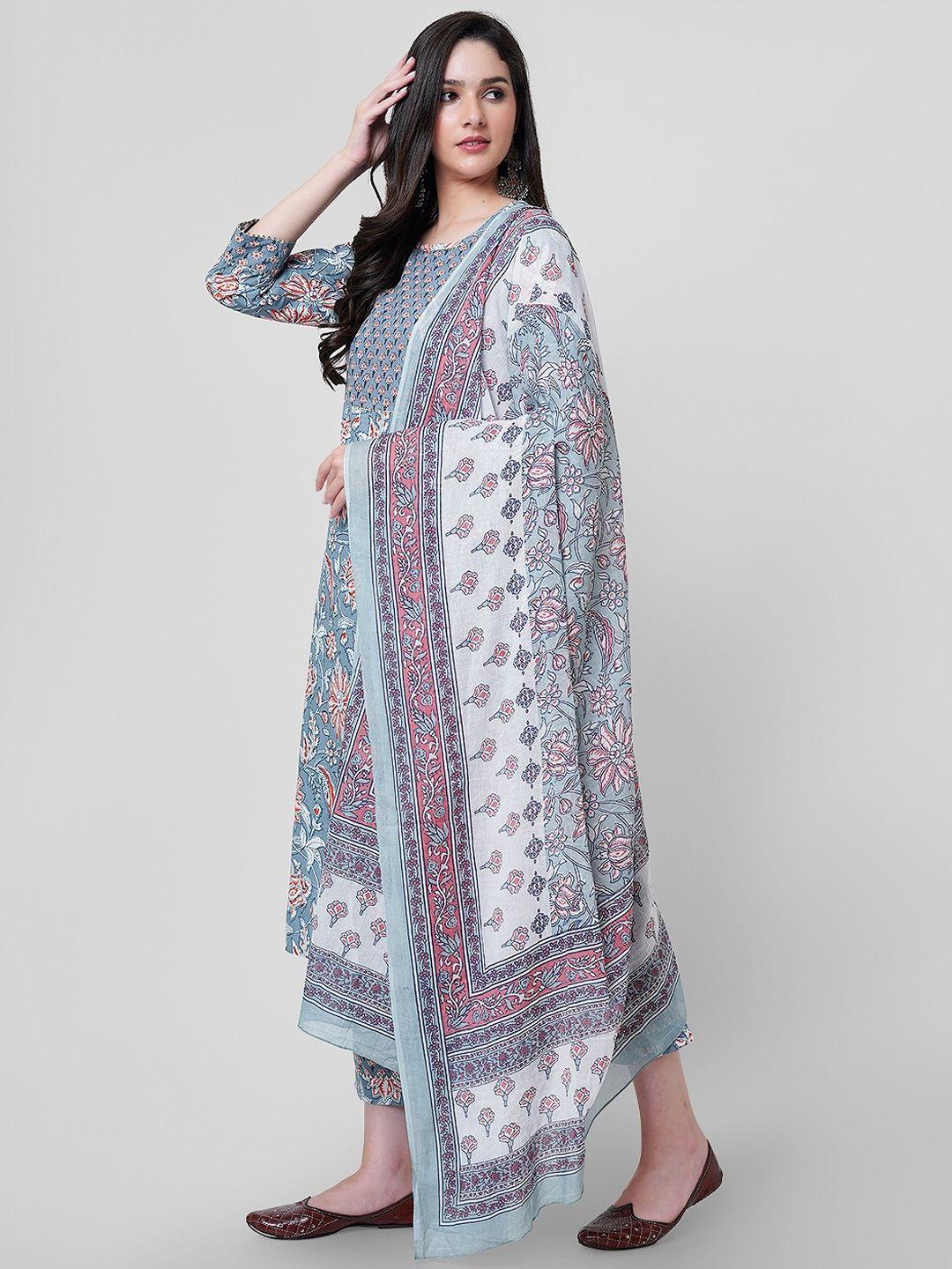 kalini floral printed regular gotta patti pure cotton kurta with palazzos & dupatta