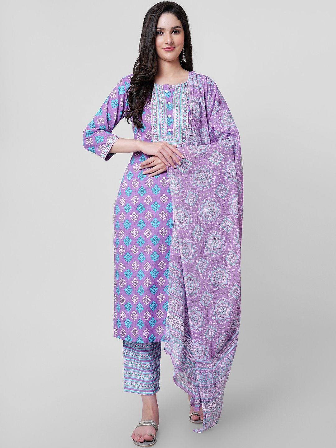 kalini floral printed regular gotta patti pure cotton kurta with palazzos & dupatta