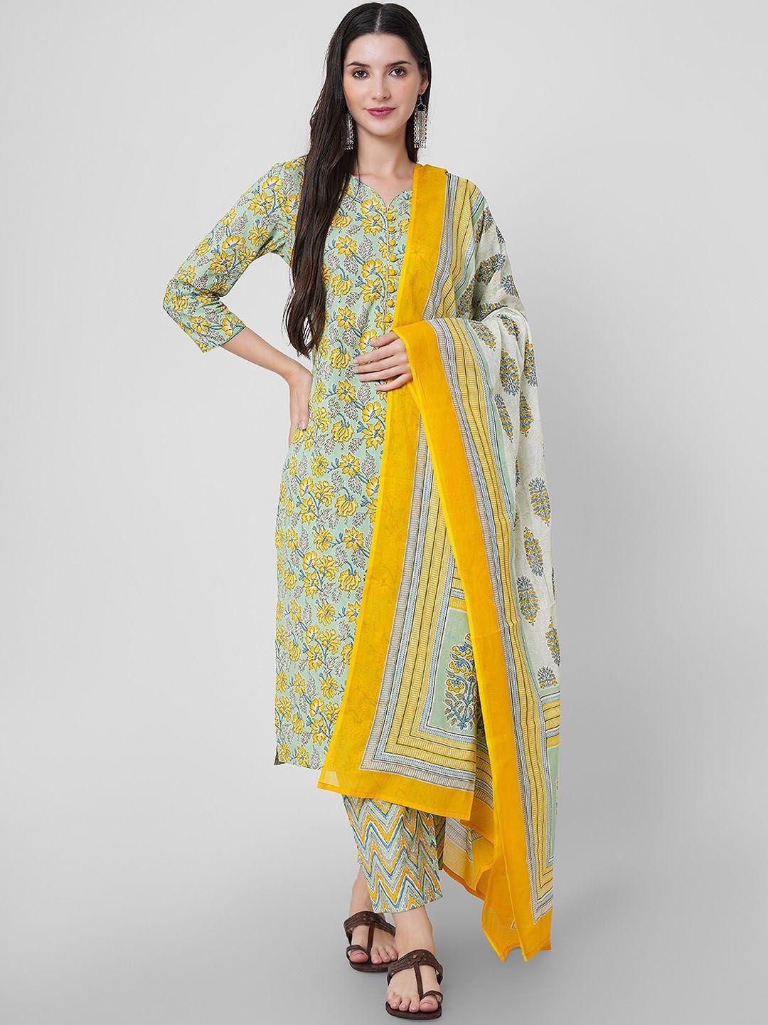 kalini floral printed regular gotta patti pure cotton kurta with palazzos & dupatta