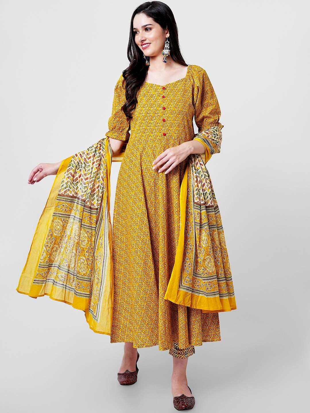 kalini floral printed regular gotta patti pure cotton kurta with trousers & dupatta