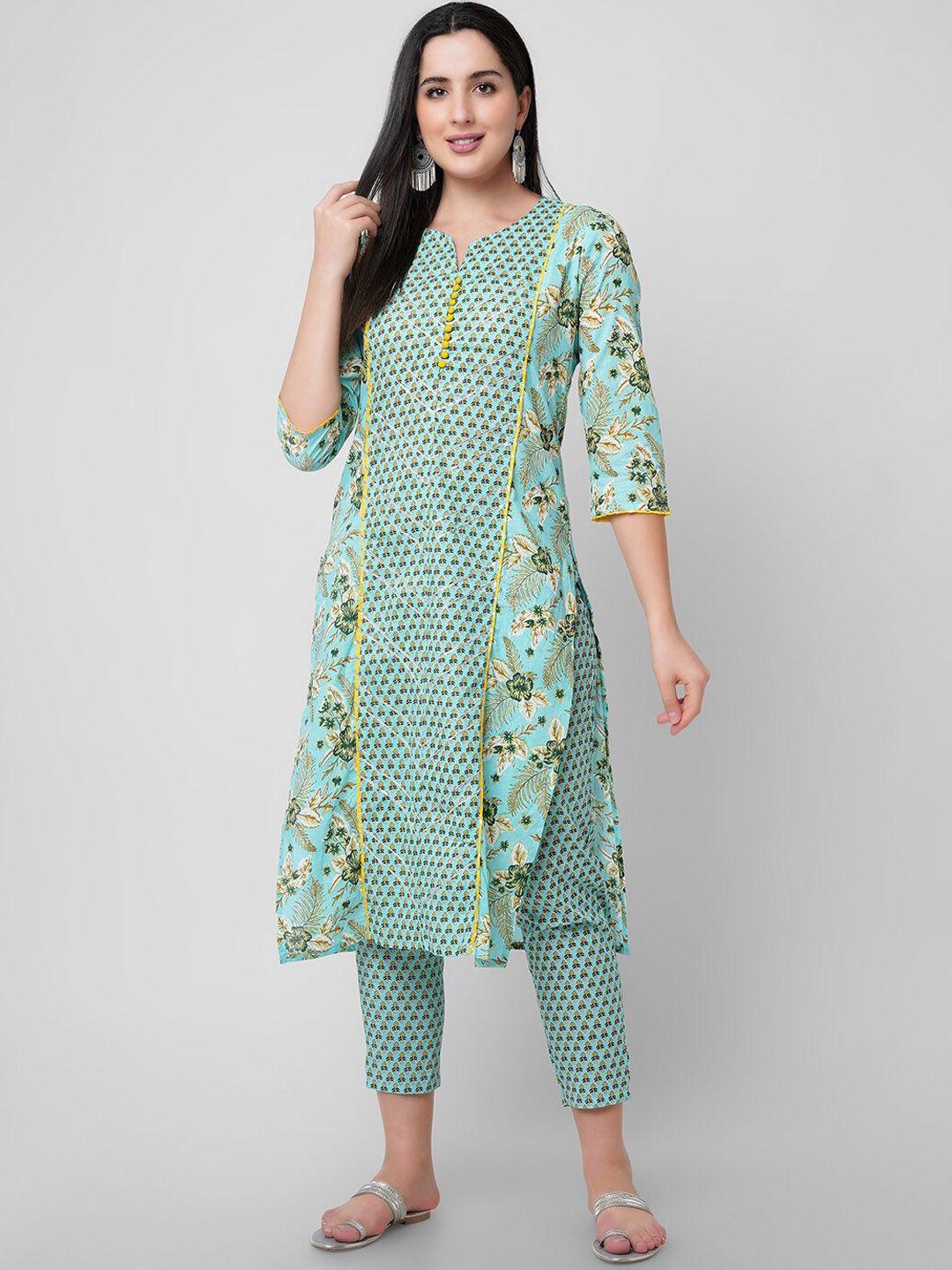 kalini floral printed regular gotta patti pure cotton kurta with trousers