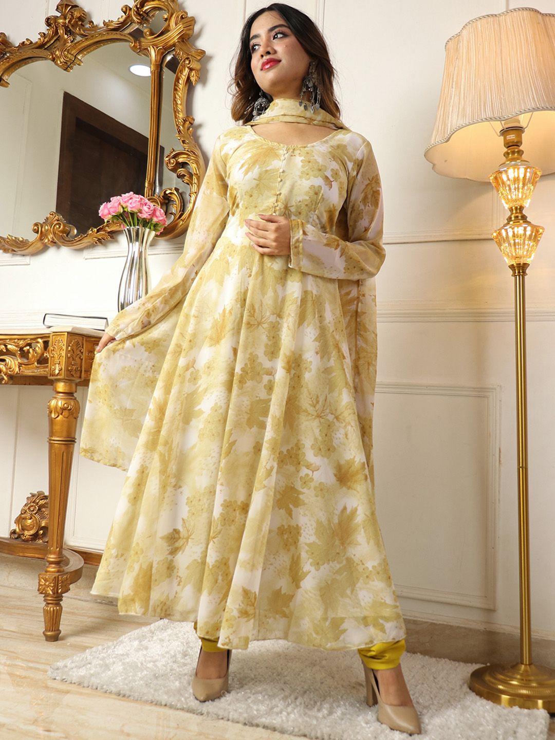 kalini floral printed regular kurta with churidar & dupatta