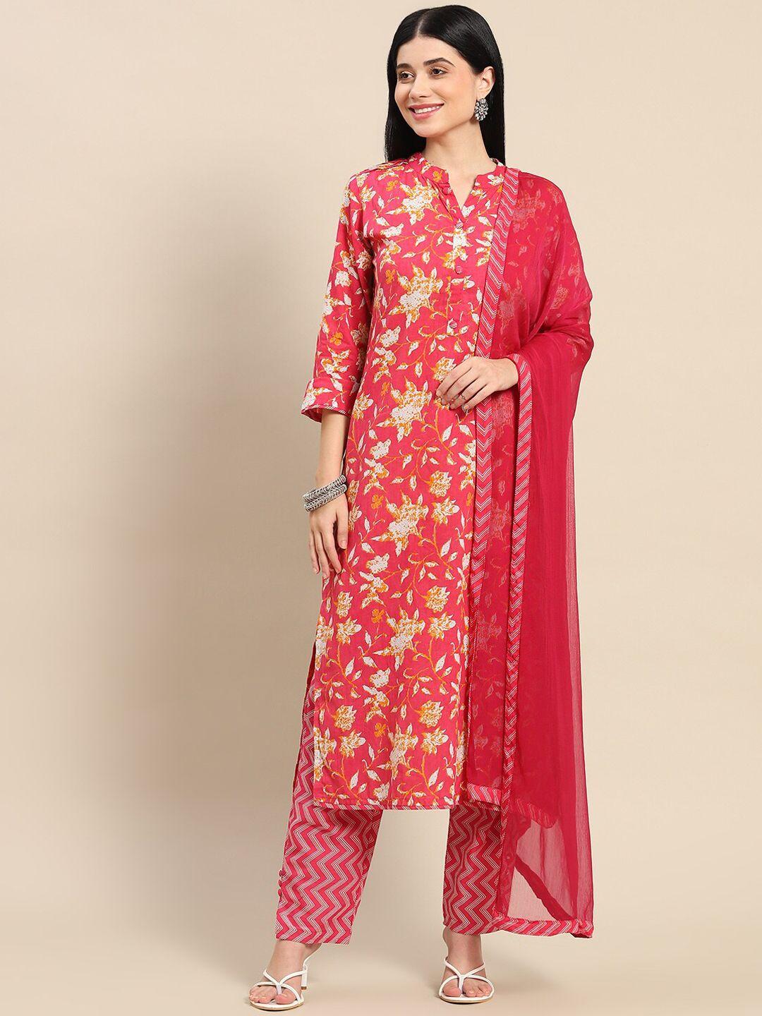 kalini floral printed regular kurta with trousers & dupatta