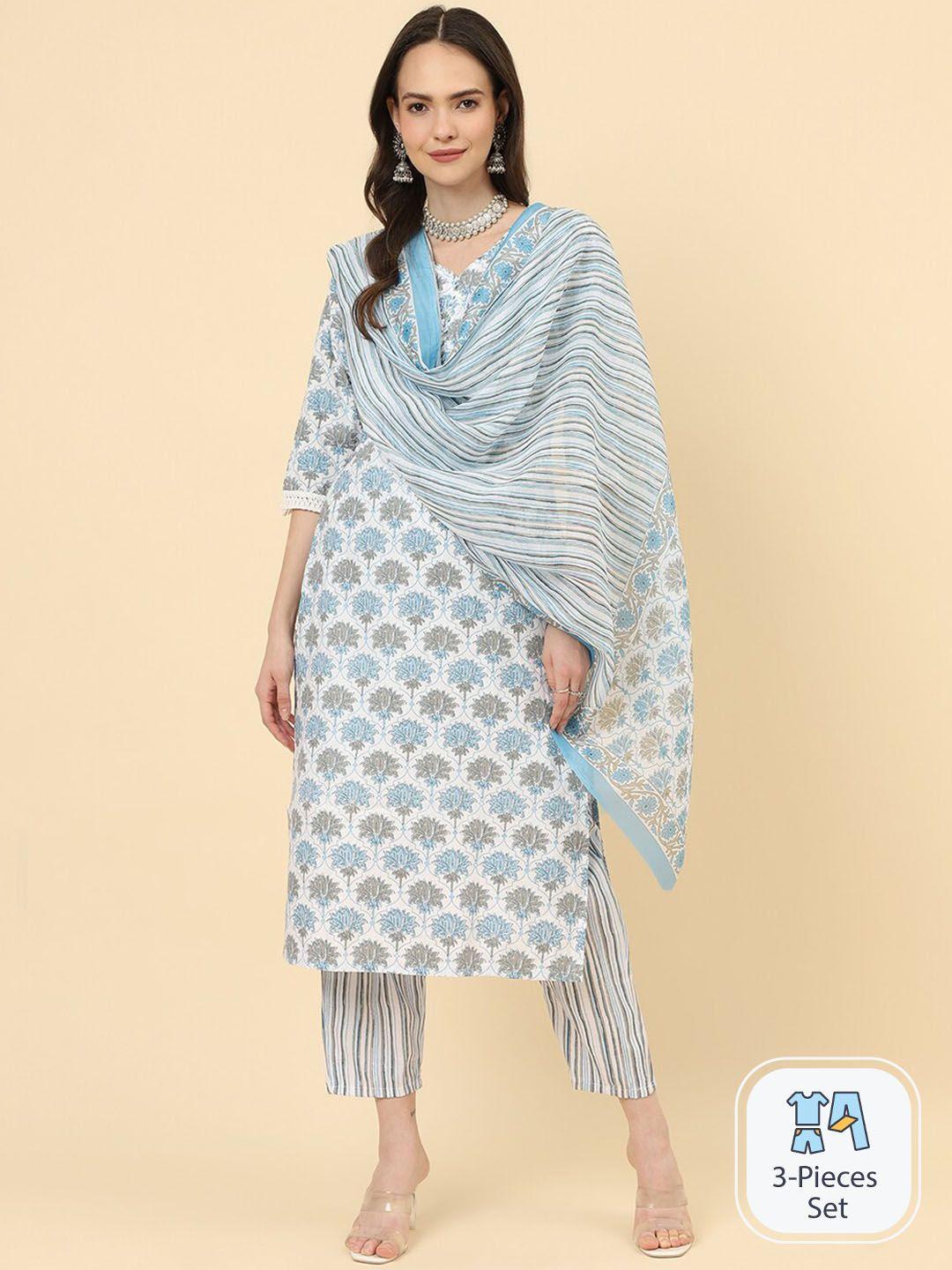 kalini floral printed regular kurta with trousers & dupatta