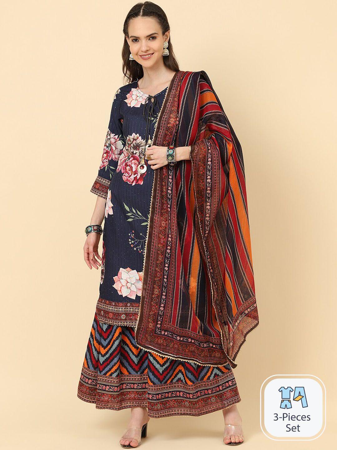 kalini floral printed regular kurta with trousers & with dupatta