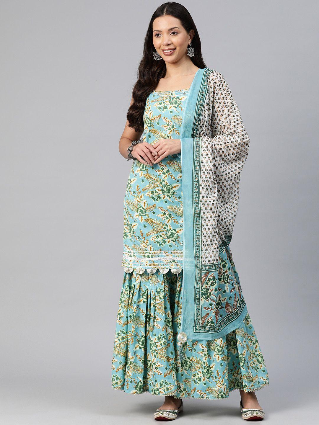 kalini floral printed regular kurti with sharara & dupatta