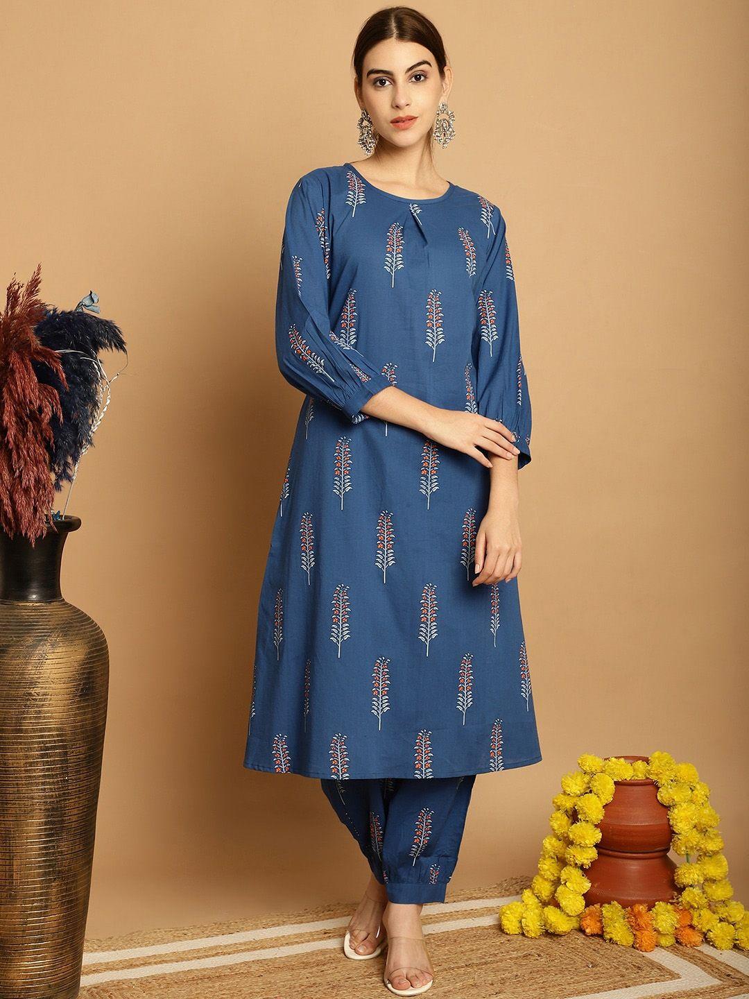 kalini floral printed regular pure cotton a-line kurta with salwar