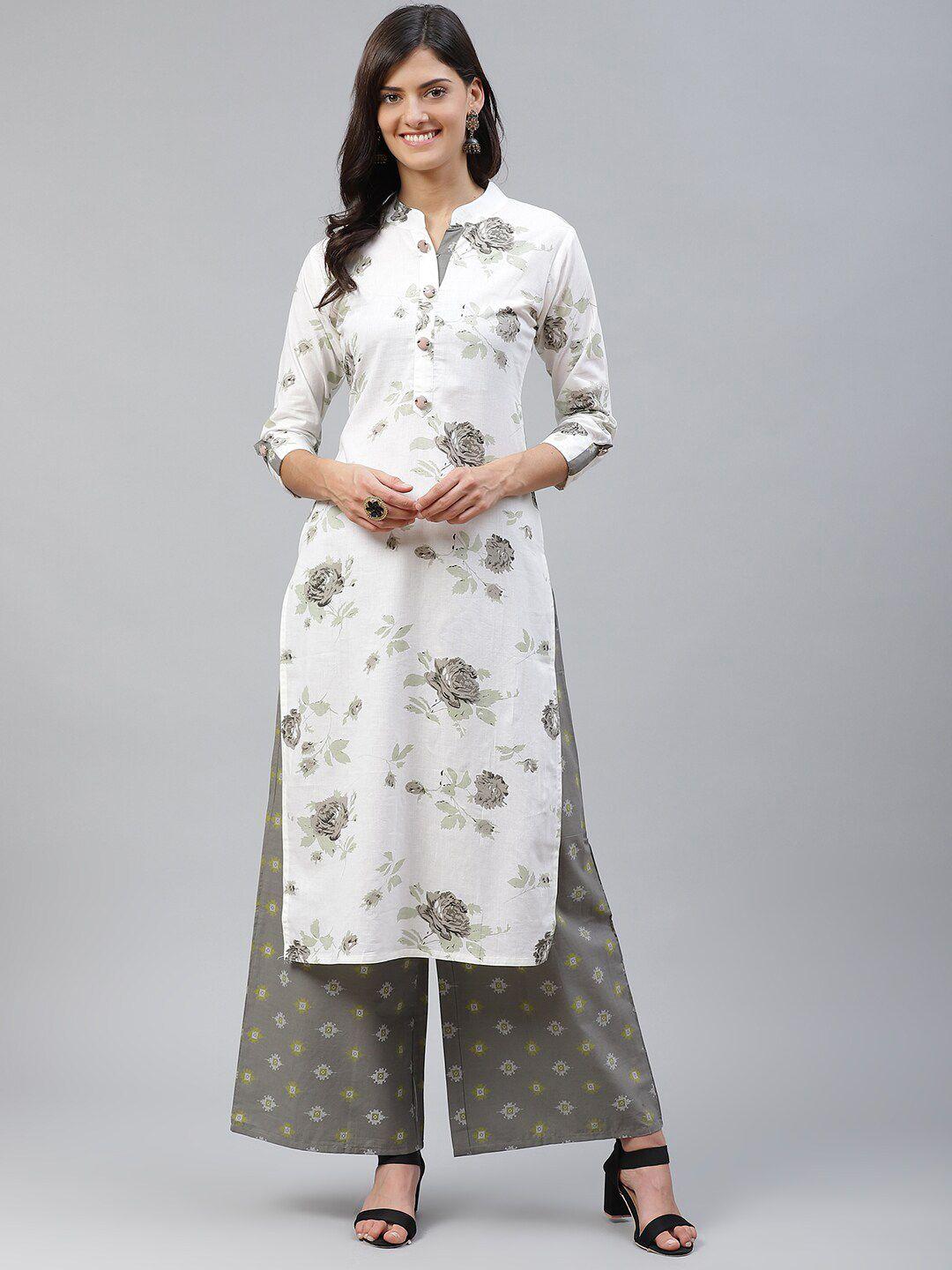 kalini floral printed regular pure cotton kurta with palazzos