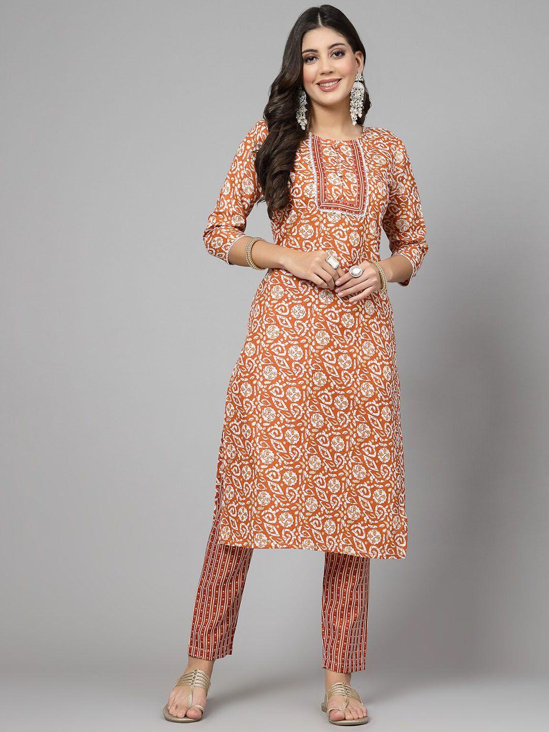 kalini floral printed regular pure cotton kurta with trousers