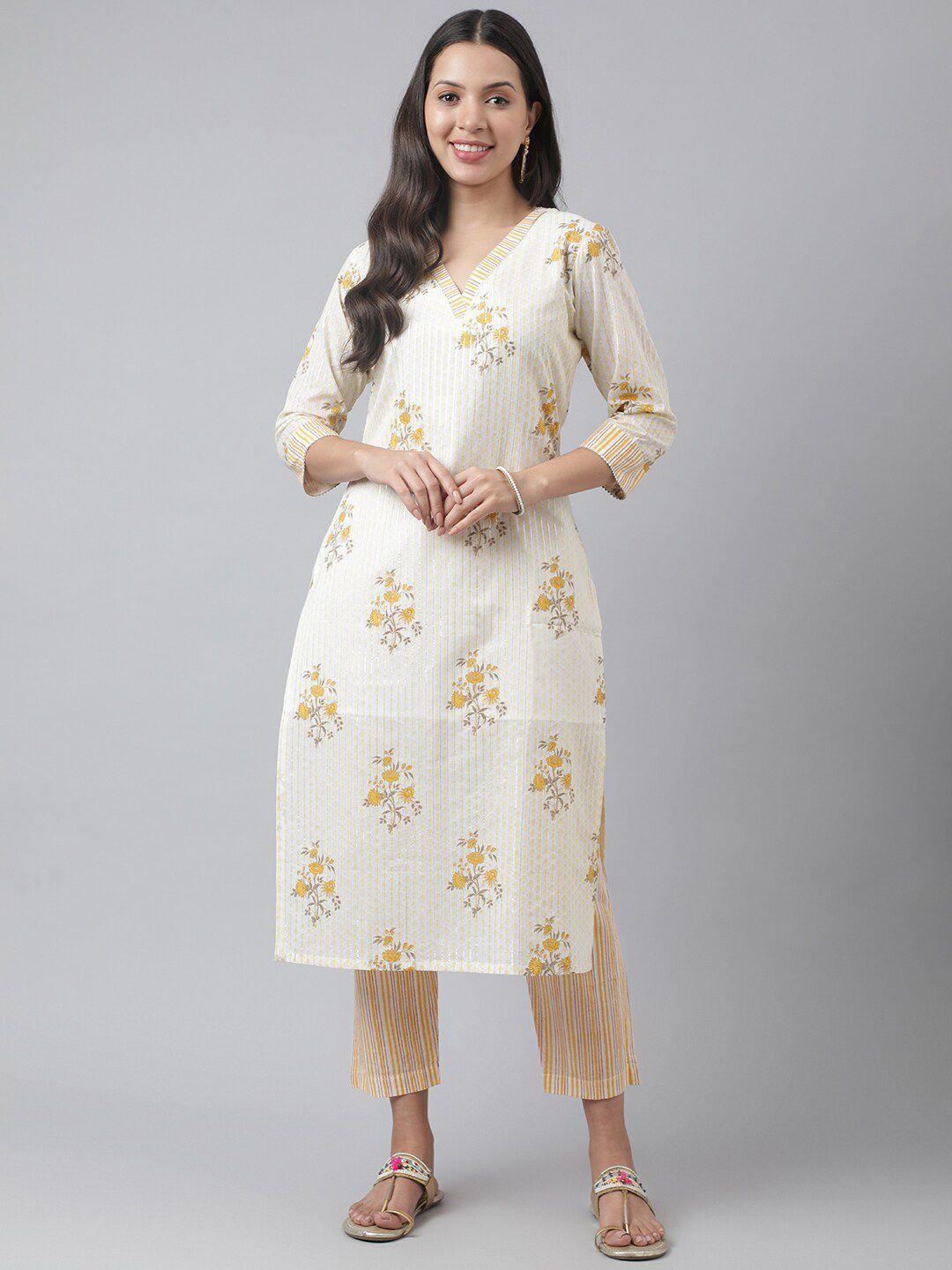 kalini floral printed regular pure cotton kurta with trousers