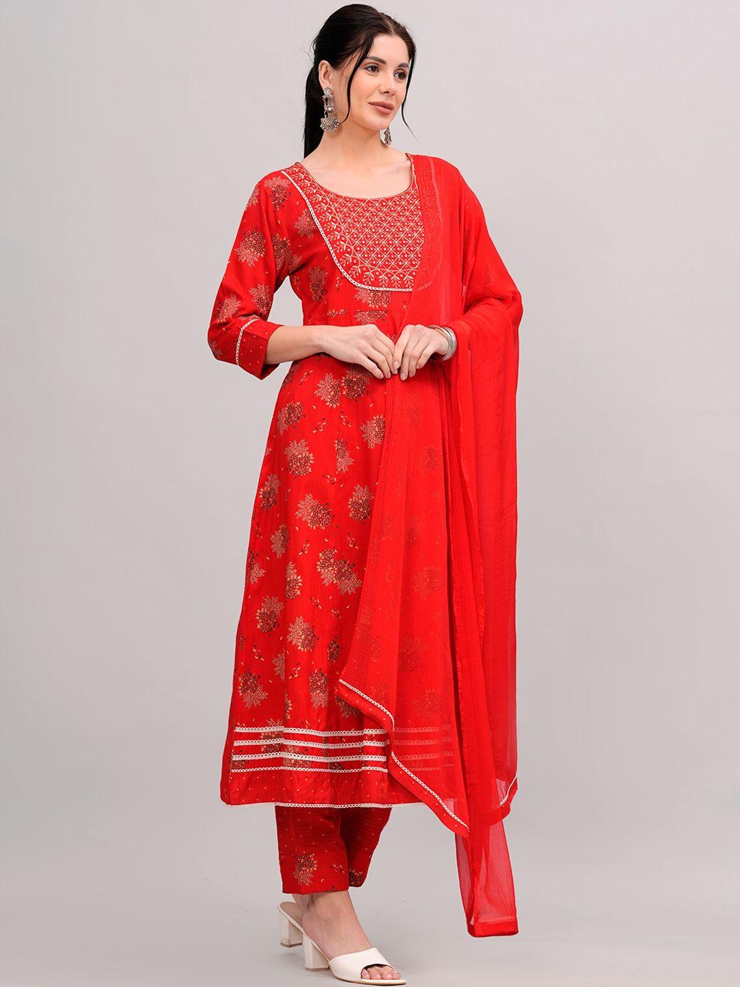 kalini floral printed round neck a-line kurta with trousers & dupatta